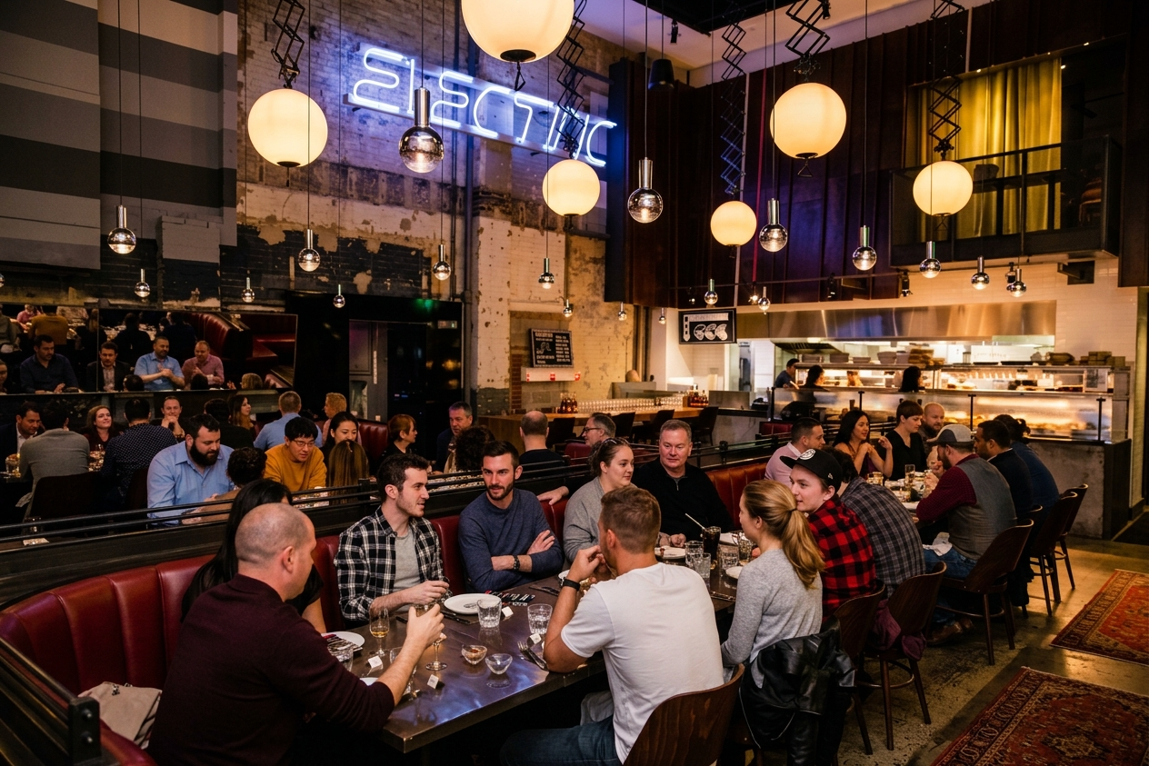 A group event at The Carbon Bar with shared plates down the table